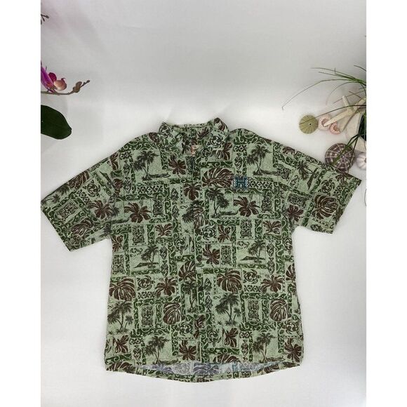 Hilo Hattie Green UH Manoa Vintage Hawaiian Aloha Shirt - Picture 1 of 9